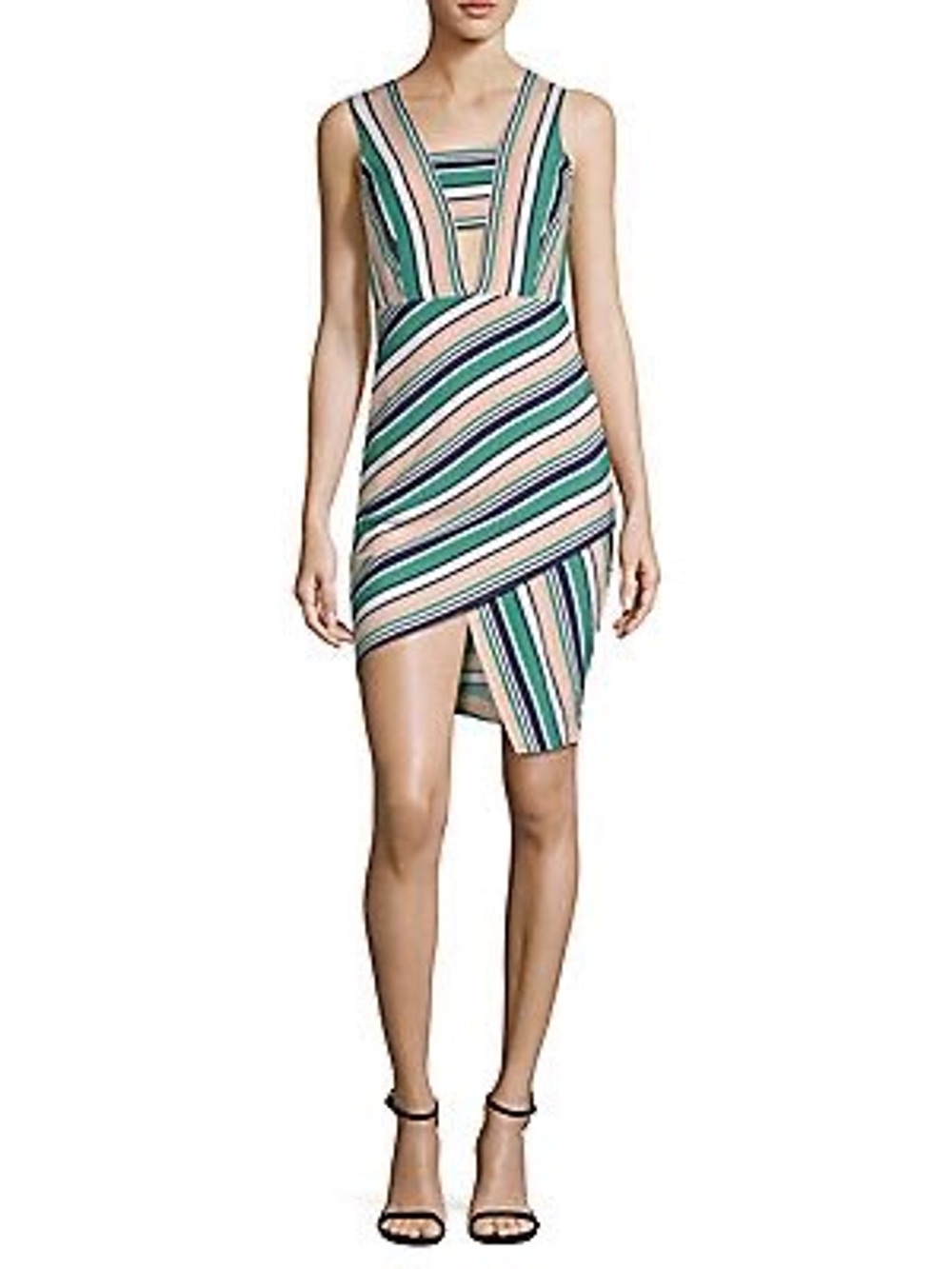 J.O.A. Cutout Asymmetrical Striped Dress in green/navy wedding guest cocktail